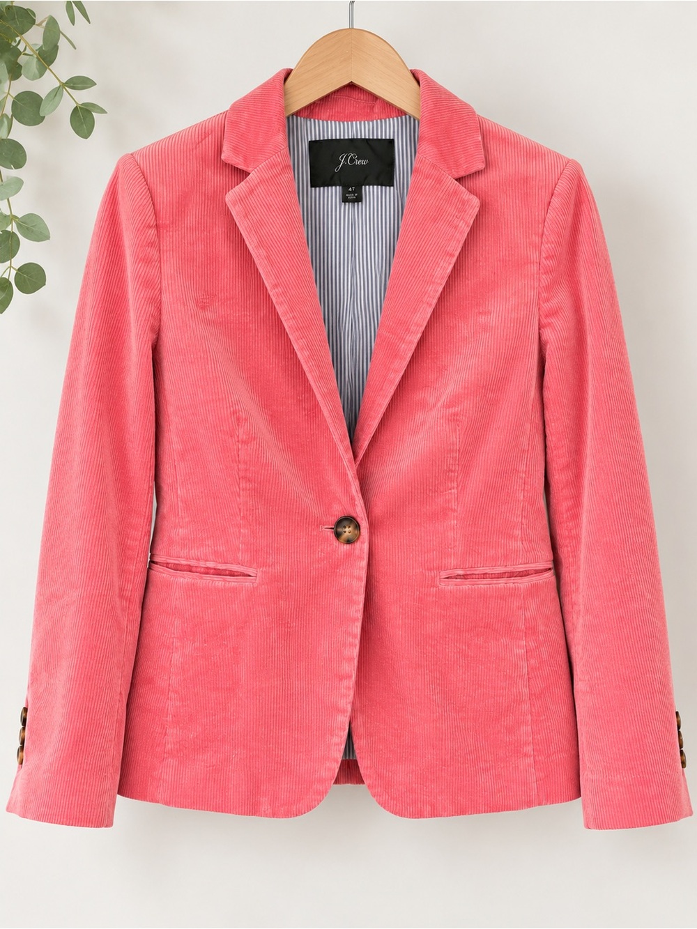 J. Crew Pink Corduroy One Button Blazer Jacket Size 4T Cotton Stretch